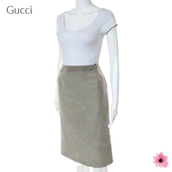 Gucci Vintage Light Tan Straight Pencil Skirt Size IT 42 - Picture 1 of 9